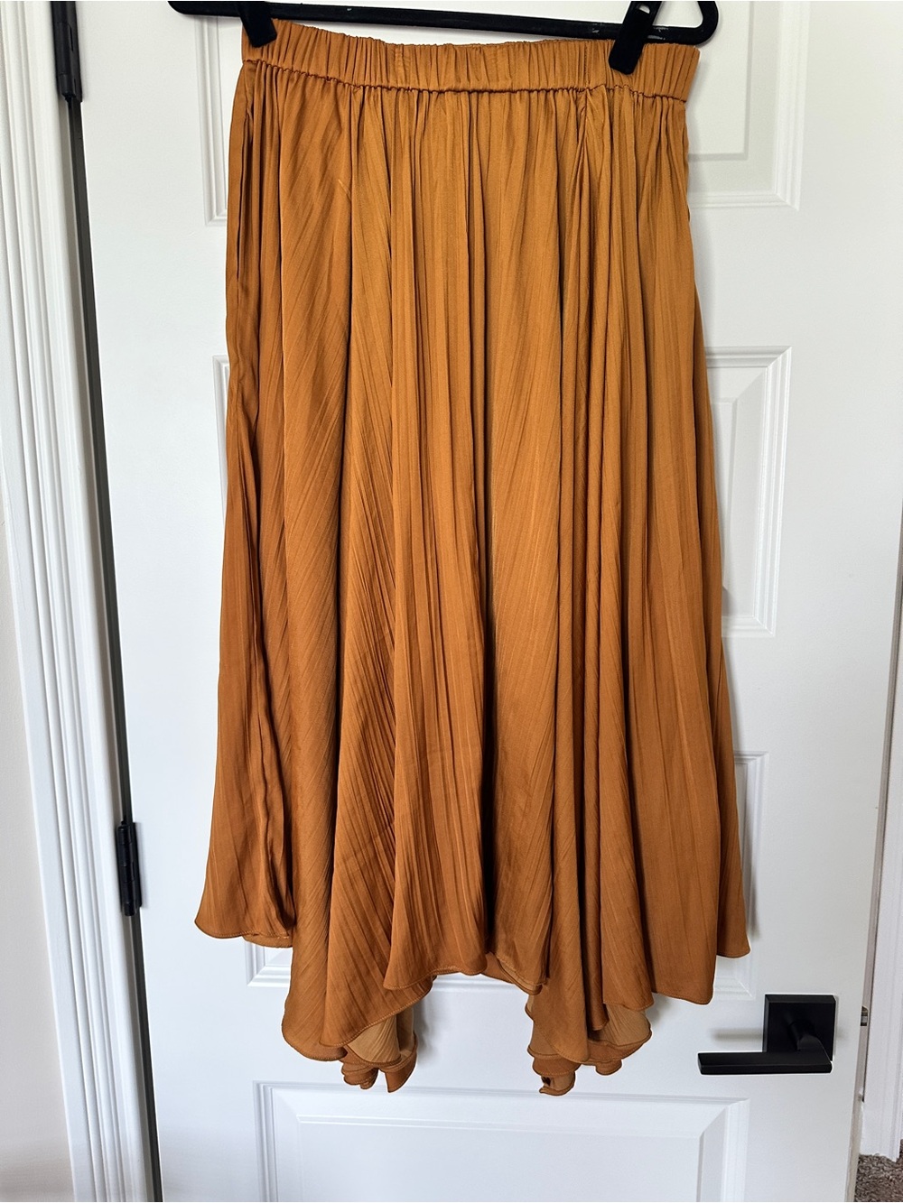 Anthropologie High-Low Pleated Skirt in Warm Mustard